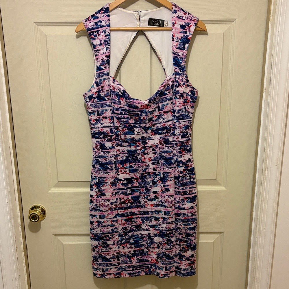 Guess Vibrant Pink and Blue Backless Dress